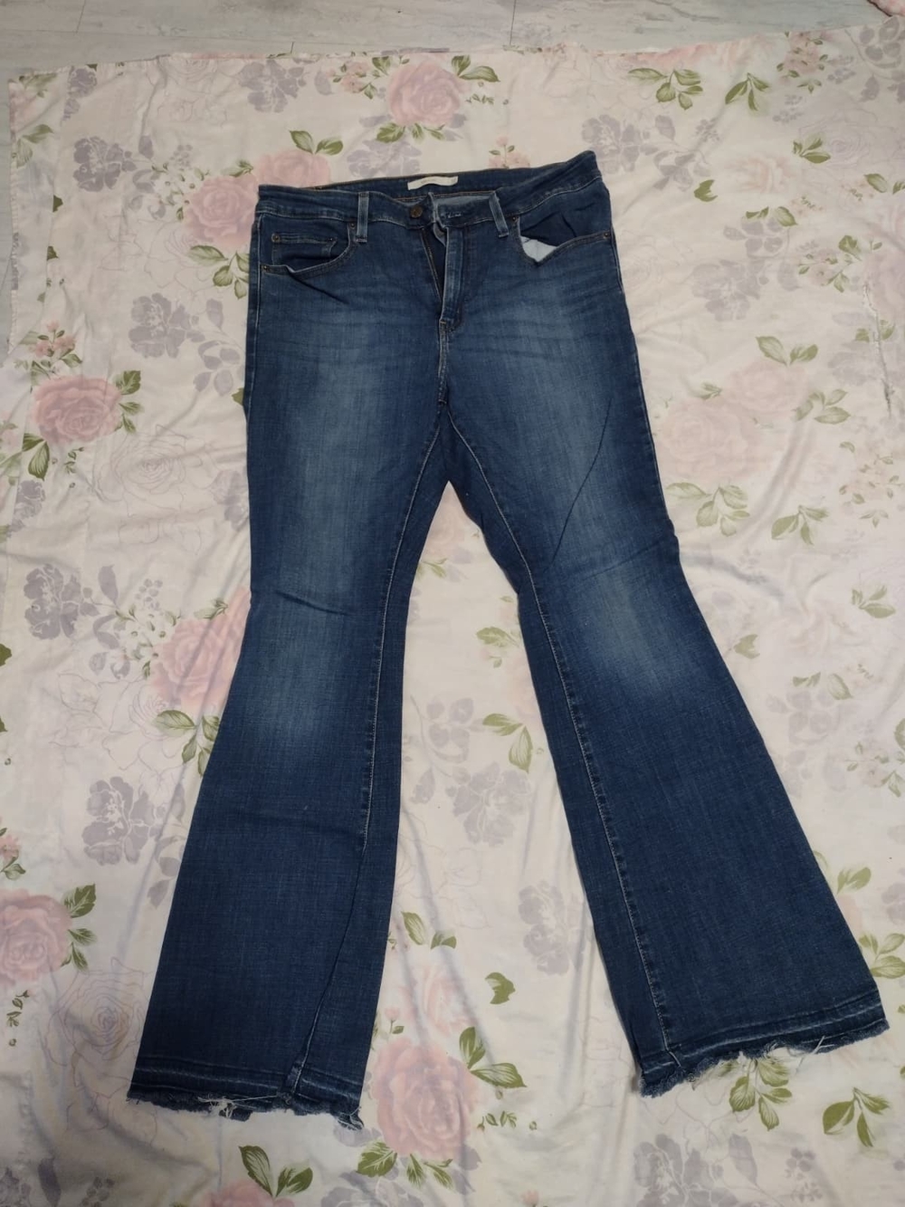 Levi's Blue Flared Jeans with Frayed Hem